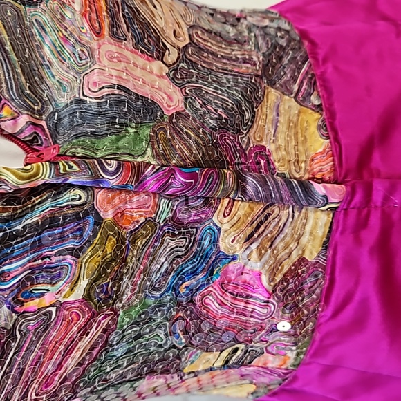 PATRICIA RHODES Sleeveless Silk Magenta and multi colored sequins dress Size 8 - Picture 16 of 16